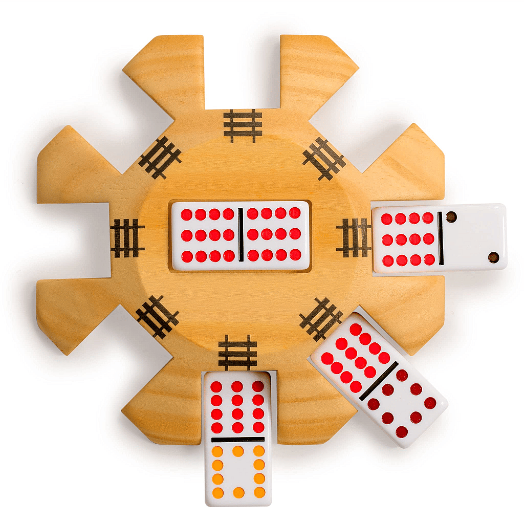Dominos centerpiece and dominoes setup to play Chickenfoot dominos