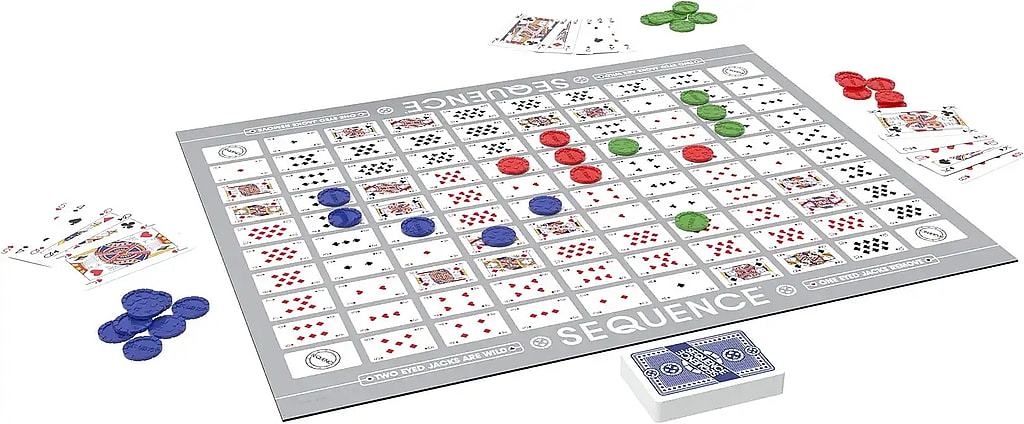 Sequence board game setup  cards and chips