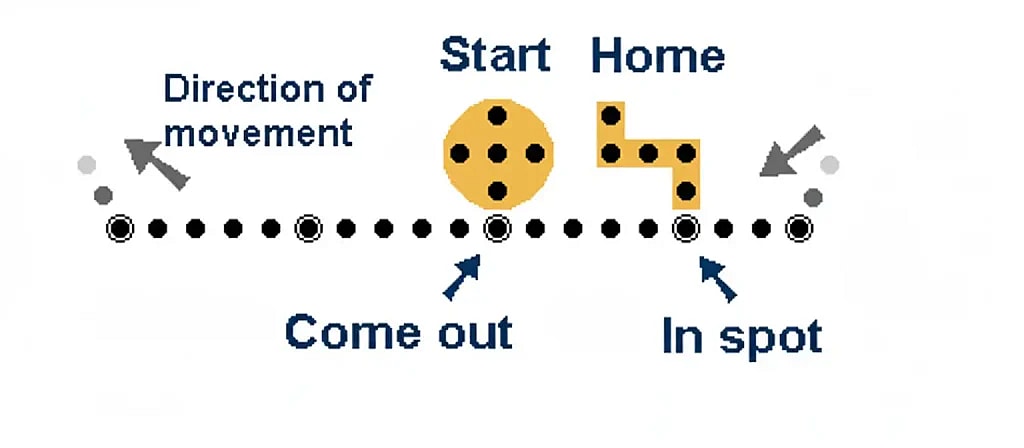 diagram showing the movement rules for pegs and jokers board game