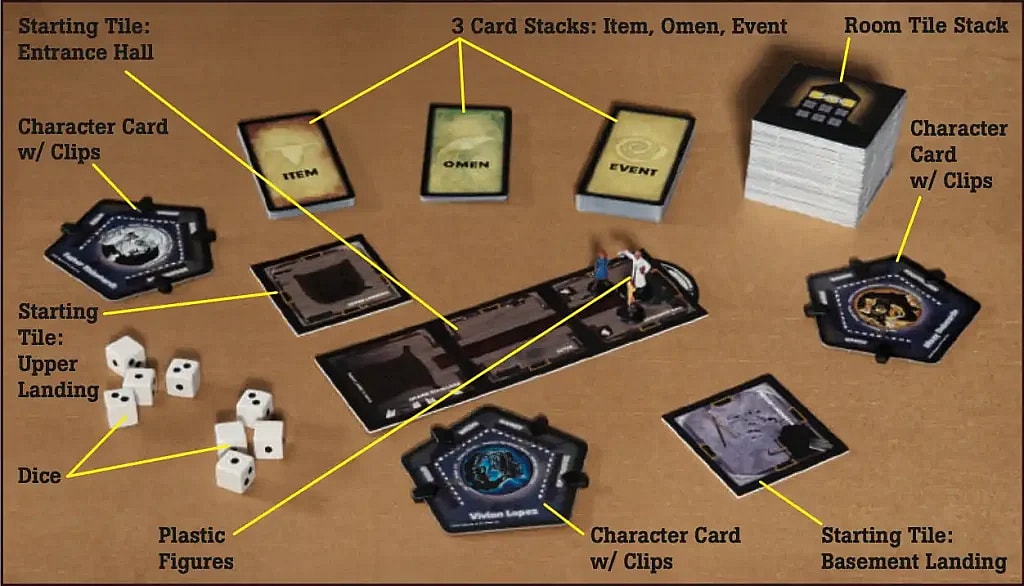 illustration of how to setup a game of betrayal at the house on the hill board game