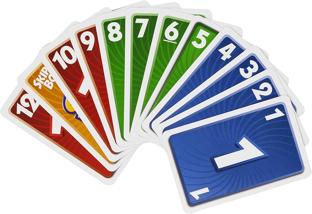Skip-bo colorful cards fanned out in a hand to play the classic card game.