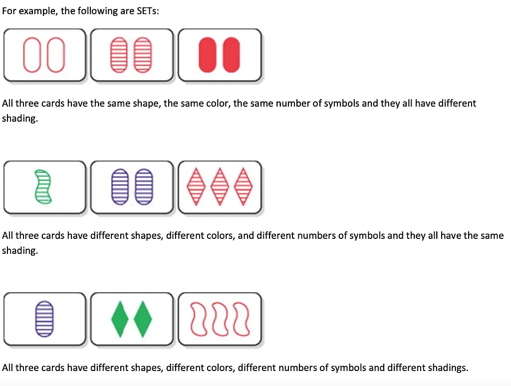 SET card game example hands