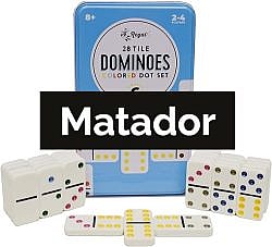 Matador dominoes game set with blue box