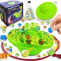 Marble Balance Board Game with 60 Glass Marbles & Storage Base - Fun Family Board Game for Kids & Adults, Party Game for 1-4 Players | Educational STEM Toy & Birthday for Kids Ages 8-12
