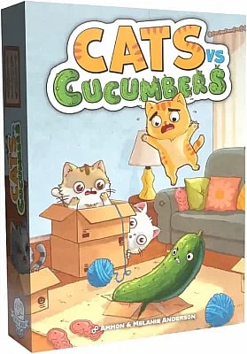 cats vs cucumbers dice and card game box and product photo with white background