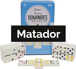 Matador dominoes game set with blue box