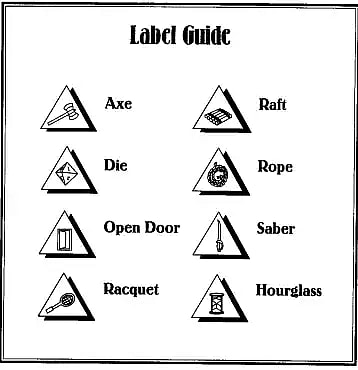 label guide for the different dice faces for the board game jumanji