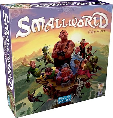 Close up view of Small WOrld board game box