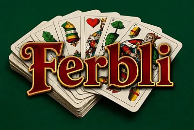 Ferbli title superimposed over a hungarian deck of cards with a green felt background
