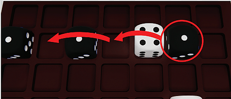 rules illustration showing a jump horizontal move from the dice game dittle