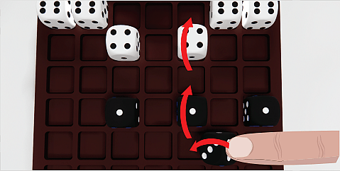 example illustration showing the tilt + jump vertical rule from the dice game dittle