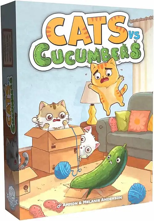 cats vs cucumbers dice and card game box and product photo with white background