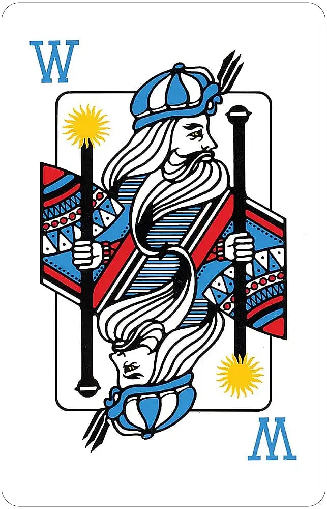 A blue wizard playing card from the classic card game wizards