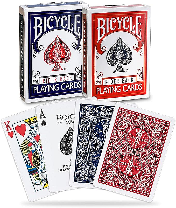 2 decks of red and blue bicycle playing cards