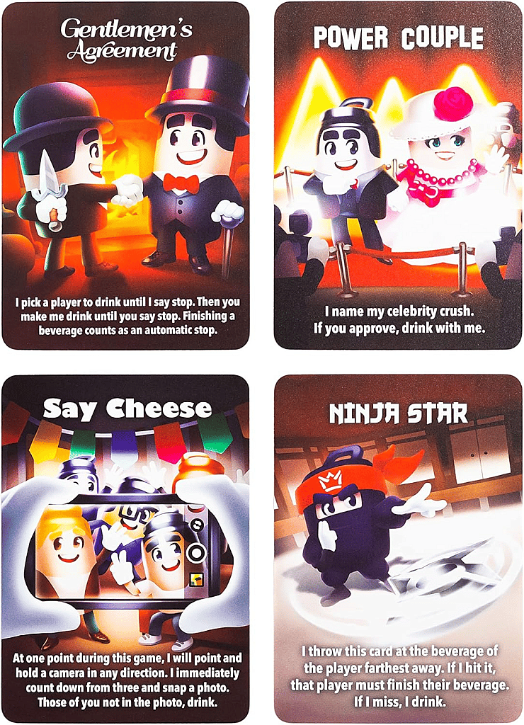 Kings Cup Extreme game rules example action cards.